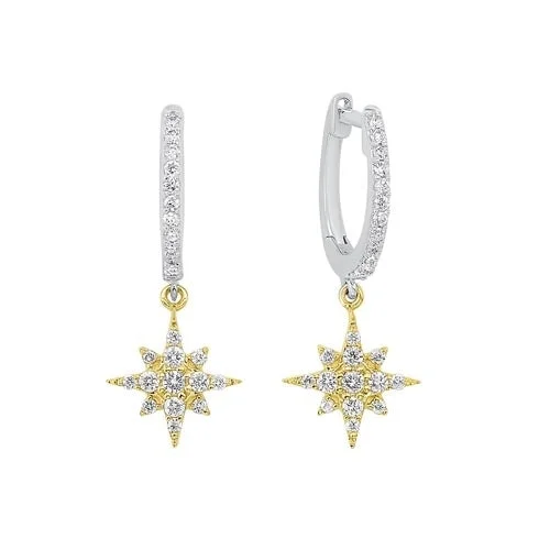 Convex earrings-Starburst Diamond Drop Earrings in Two-Tone 14K Gold (1/4 ct. tw.)