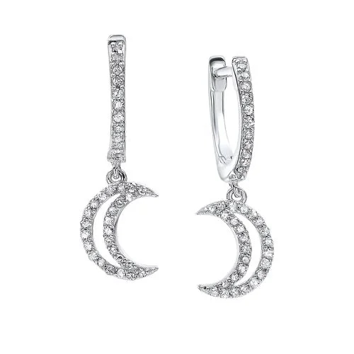 Bold tourmaline earrings-Crescent Diamond Drop Earrings in 14K White Gold (1/4 ct. tw.)