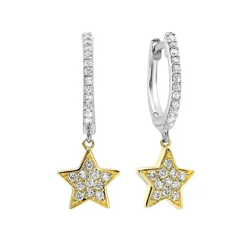 Narrow-set earrings-Diamond Star Drop Earrings in Two-Tone 14K Gold (1/4 ct. tw.)