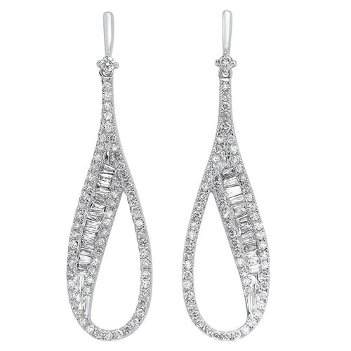 Sparkling crystal earrings-Diamond Modern Elongated Oval Drop Earrings in 14k White Gold (3/4ctw)