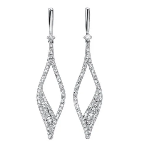 Textured edge earrings-Diamond Teardrop Kite Dangle Earrings in 14k White Gold (¾ ctw)