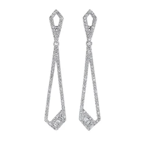 Subtle silver earrings-Diamond Modern Geometric Dangle Earrings in 14k White Gold (¾ ctw)