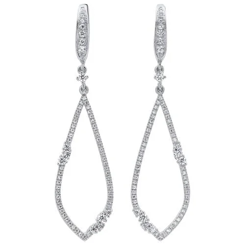 Two-stone earrings-Open Teardrop Diamond Earrings in 14K White Gold (1/2 ct. tw.)