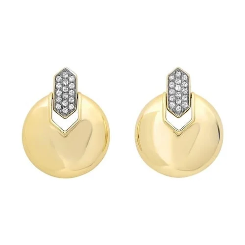 Platinum stud earrings-Diamond Button Dangle Earrings in Yellow Gold (1/10ctw)