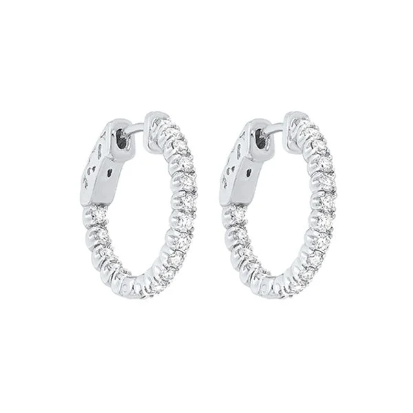 Flush-mount earrings-14KT WHITE GOLD DIAMOND (1CTW) EARRING