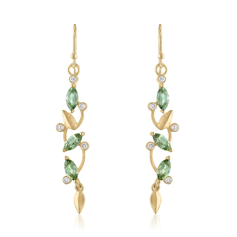 Simple topaz earrings-FLORAFALL LINEAR TOURMALINE EARRINGS