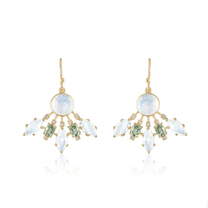 Floating diamond earrings-GLORY MOONSTONE AND SAPPHIRE EARRINGS