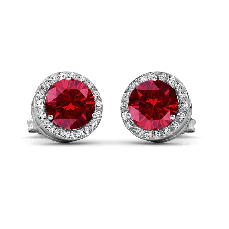 Polka dot earrings-Royal 18k White Gold Plated January Birthstone Halo Earrings with Round Cut Garnet Swarovski Crystals