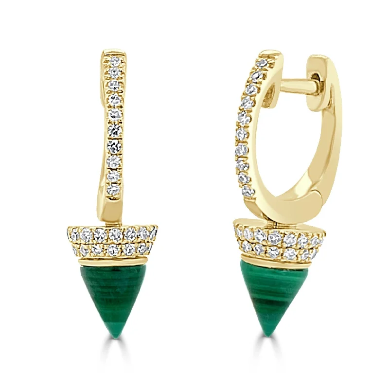 Vintage-inspired opal earrings-Joelle Dangle Malachite Green & Diamond Earrings 14K Gold