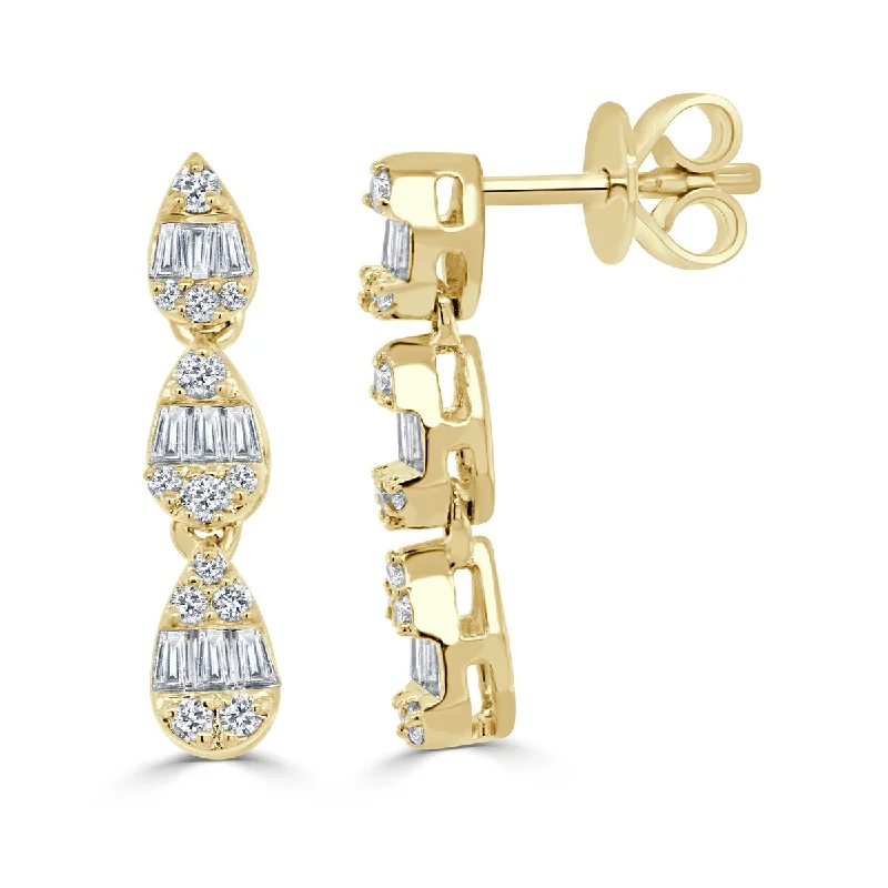 Sleek platinum earrings-Joelle Diamond Drop Earrings 14K Gold Baguette & Round Diamond