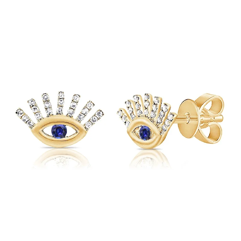 Classic teardrop earrings-Joelle Evil Eye Earrings Sapphire & Diamond 14K Yellow Gold