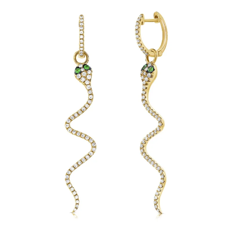 Simple topaz earrings-Joelle Snake Dangle Earrings Tsavorite & Diamonds 14K Yellow Gold