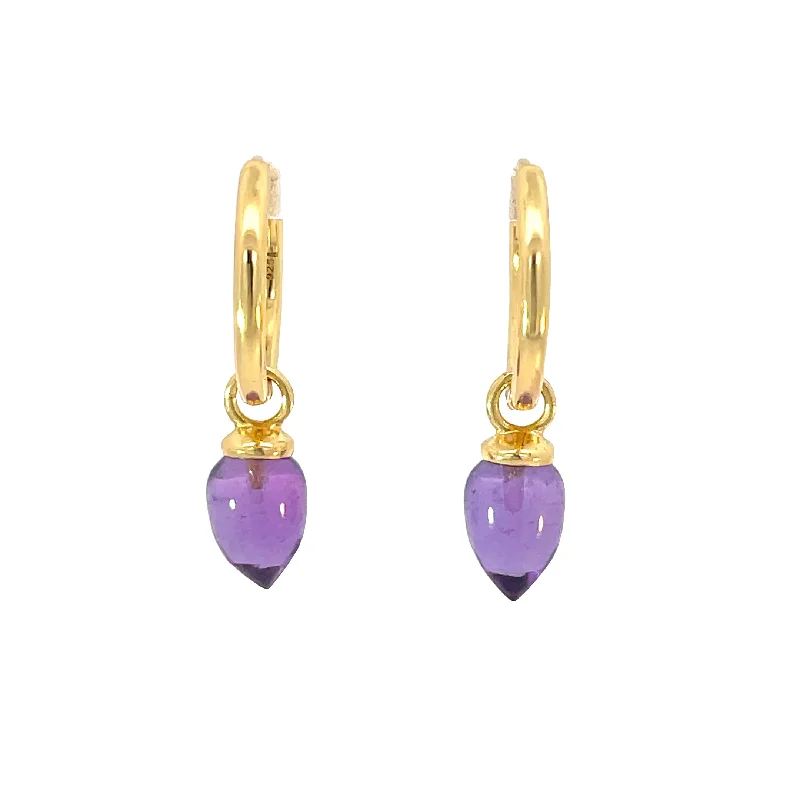 Vintage amethyst earrings-Jorge Revilla Gold Tone Amethyst Drop Earrings