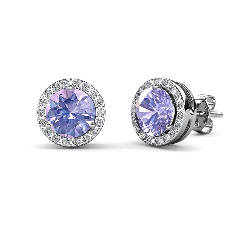 Adjustable gem earrings-Royal 18k White Gold Plated June Birthstone Halo Earrings with Round Cut Alexandrite Swarovski Crystals