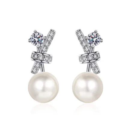 Arrow motif earrings-Kali Lab Diamond & Pearl Earrings