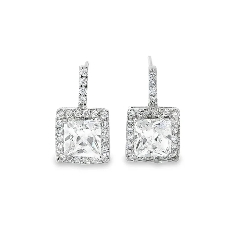 Narrow-set earrings-Kelsey 18k White Gold Plated Silver Crystal Drop Earrings with Simulated Diamond  Crystals