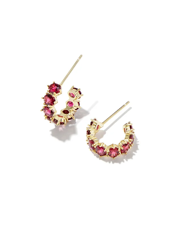 Crisscross earrings-Kendra Scott Cailin Gold Burgundy Crystal Huggies