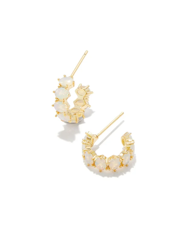 Polished stone earrings-Kendra Scott Cailin Gold Champagne Opal Huggies