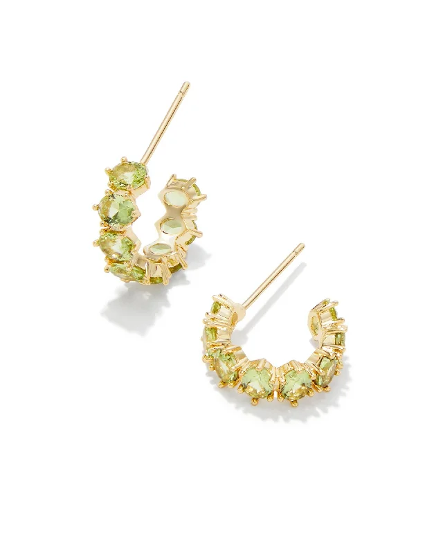 Laser-cut earrings-Kendra Scott Cailin Gold Peridot Crystal Huggies