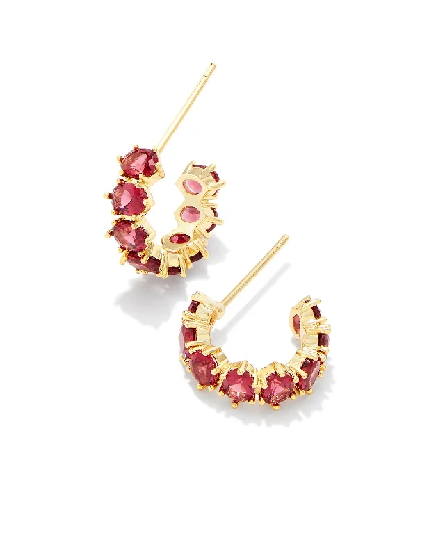 Sculpted silver earrings-Kendra Scott Cailin Gold Red Crystal Huggies