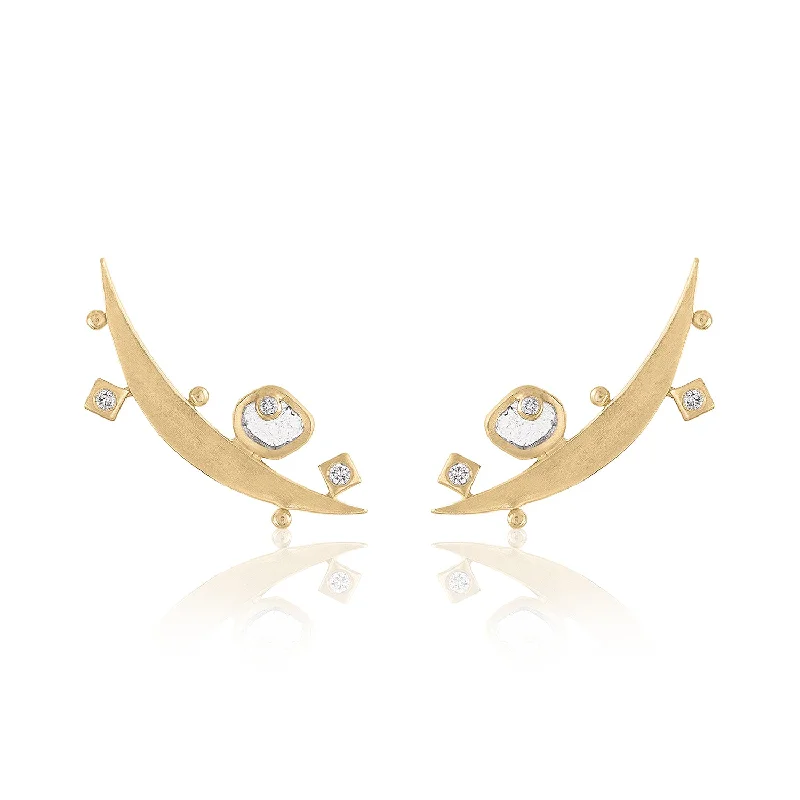 Wraparound earrings-LUNAR DIAMOND SLICE CLIMBER EARRINGS