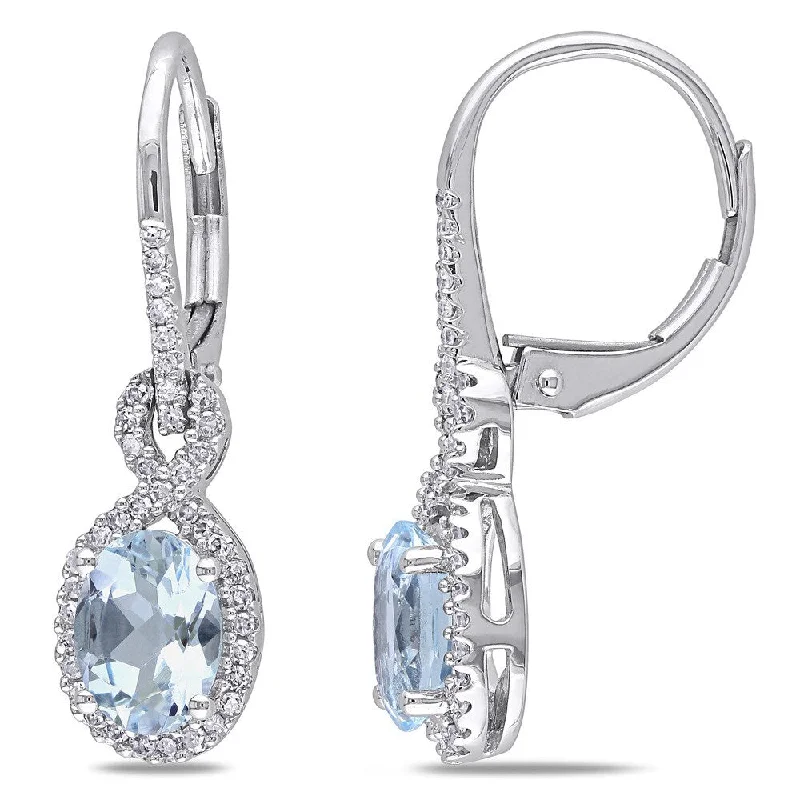 Crescent moon earrings-Miadora 10k White Gold Aquamarine and 1/4ct TDW Diamond Earrings (G-H, I1-I2)