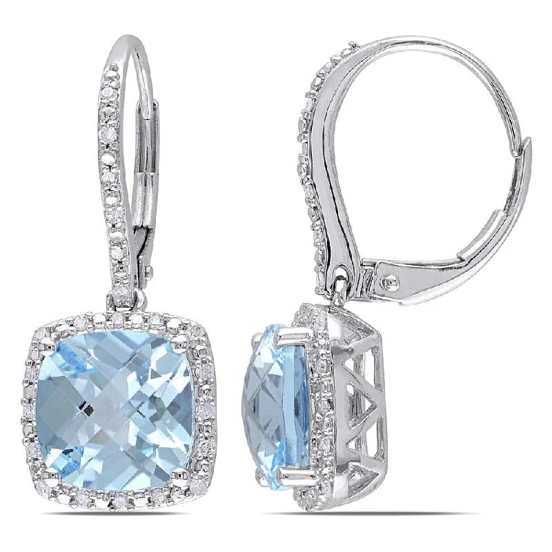 Minimalist knot earrings-Miadora 10k White Gold Blue Topaz and 1/5ct TDW Diamond Drop Halo Earrings