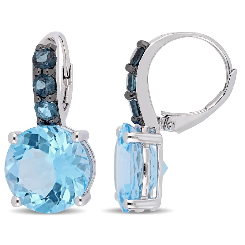 Floating diamond earrings-Miadora Sterling Silver 15 1/4ct TGW London and Sky-Blue Topaz Leverback Earrings