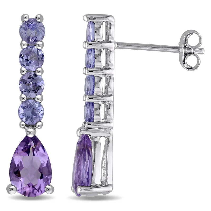 Domed gem earrings-Miadora Sterling Silver Amethyst and Tanzanite Earrings