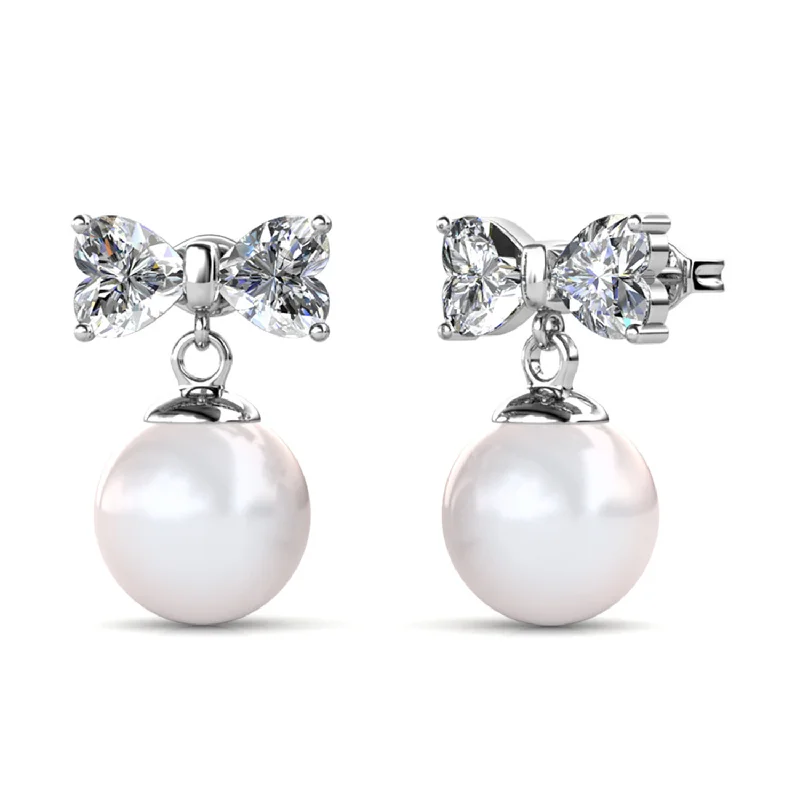 Textured silver earrings-Oakley 18k White Gold Plated Silver Drop Pearl Earrings with Swarovski Crystals