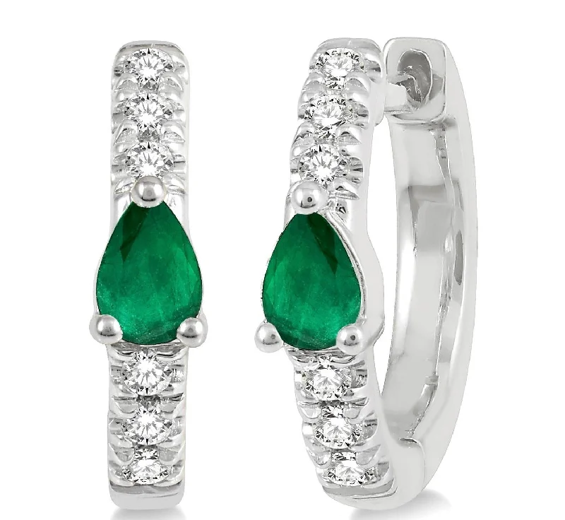 Concave earrings-Pear Shaped Emerald Petite Huggie Earrings