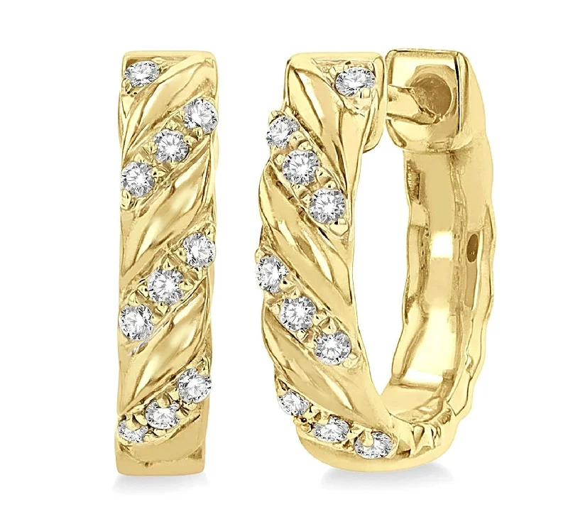 Five-stone earrings-Petite Diamond Yellow Gold Huggie Earrings