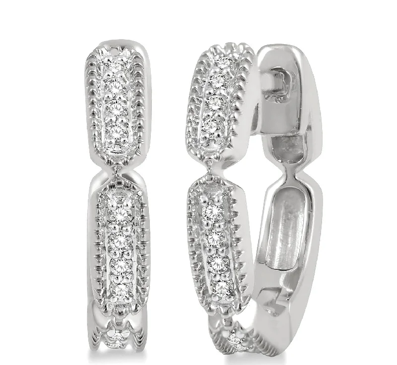 Matte rose earrings-Petite white gold Lattice Diamond Huggie Earrings