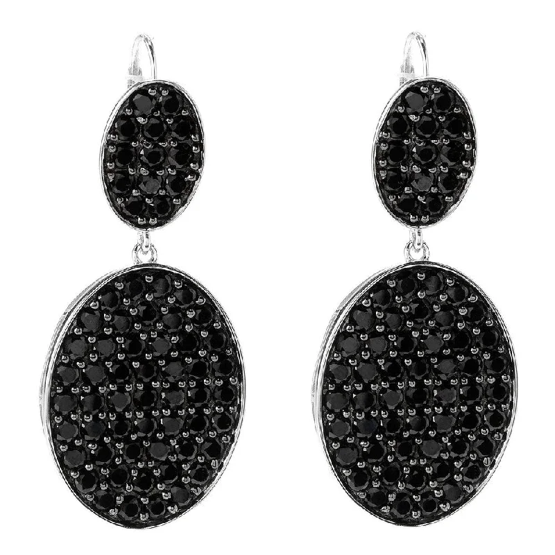 Floating diamond earrings-Rhodium Over Sterling Silver 10.4ctw Black Spinel Drop Earrings 1.8'L