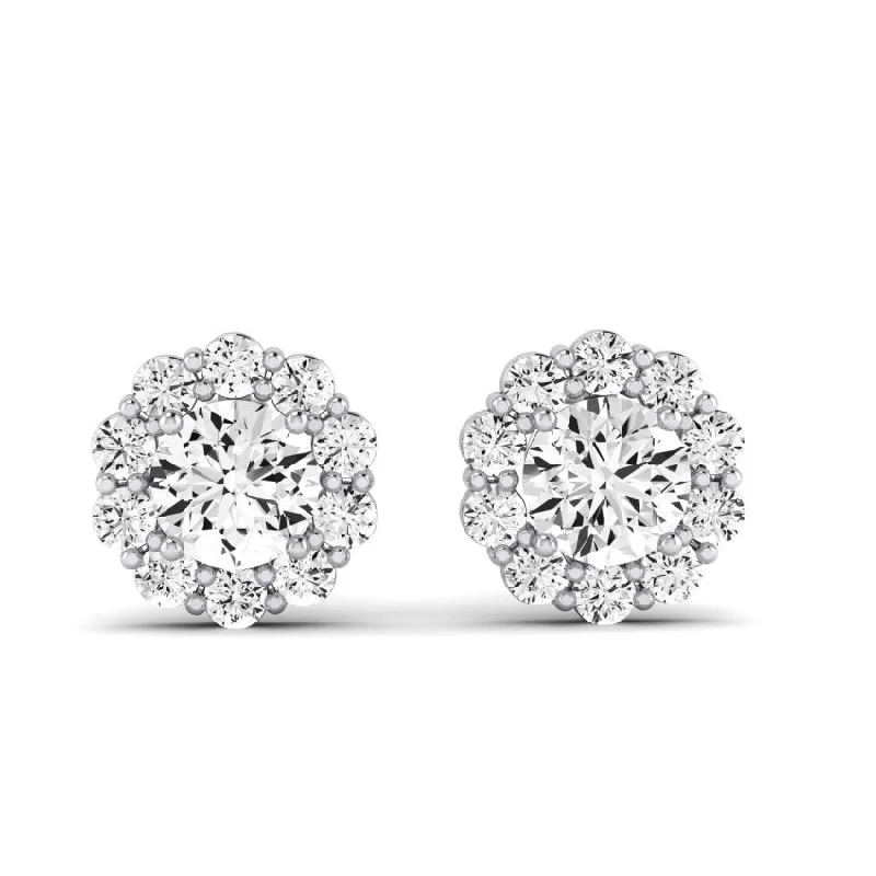 Wraparound earrings-Sequoia Round Cut Diamond Halo Earrings