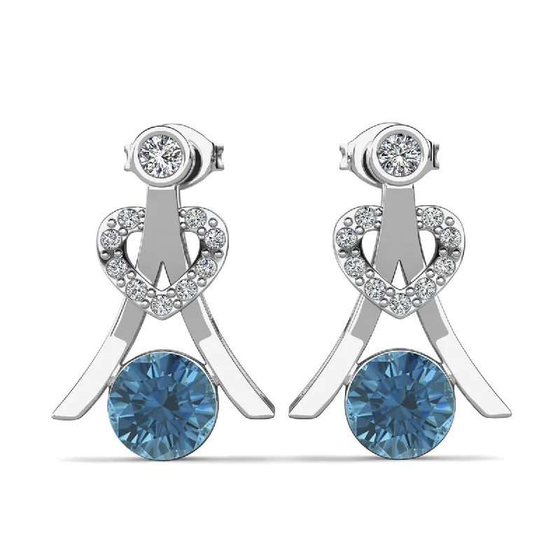 Adjustable gem earrings-Serenity December Birthstone Blue Topaz Earrings 18k White Gold Plated Silver Earrings with Round Cut Swarovski Crystals