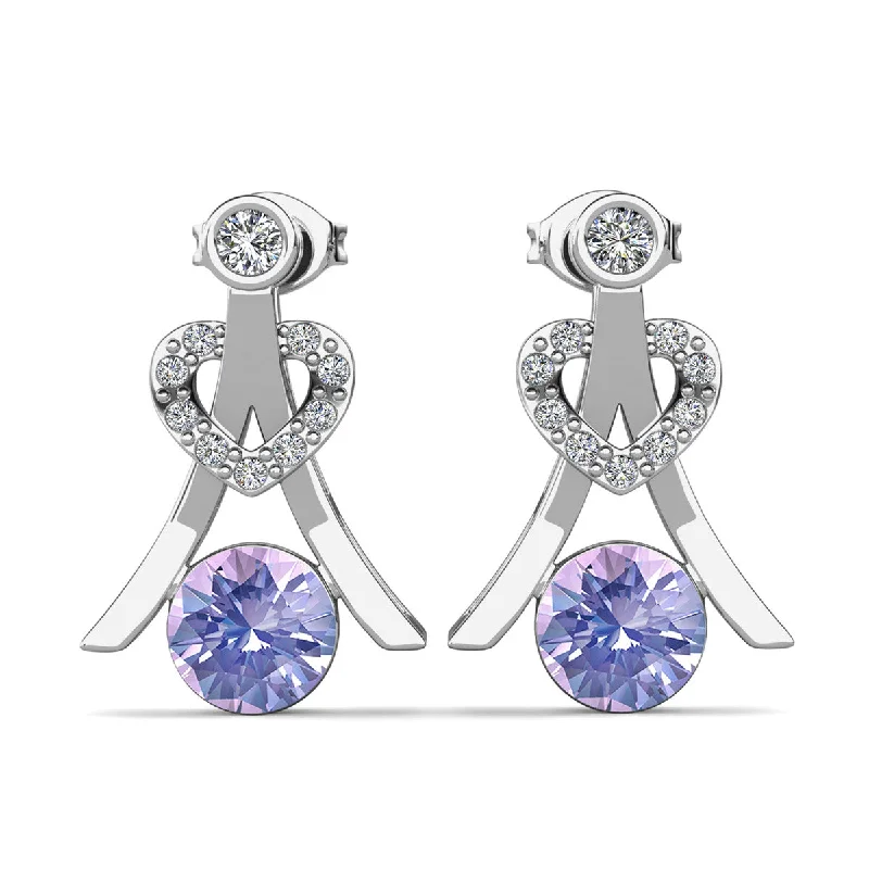 Lightweight silver earrings-Serenity June Birthstone Alexandrite Earrings 18k White Gold Plated Silver Earrings with Round Cut Swarovski Crystals