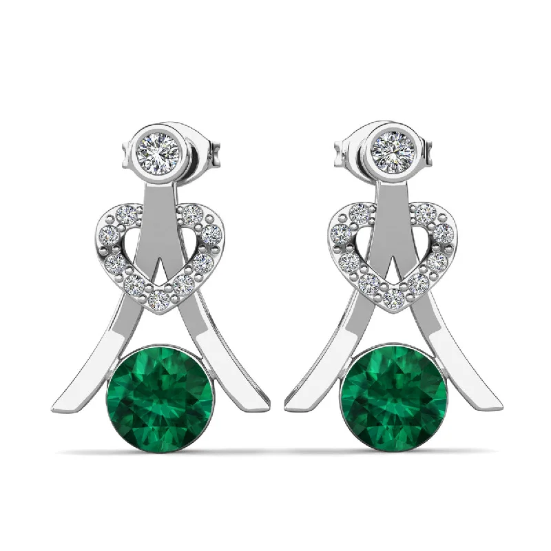 Baguette diamond earrings-Serenity May Birthstone Emerald Earrings 18k White Gold Plated Silver Earrings with Round Cut Swarovski Crystals