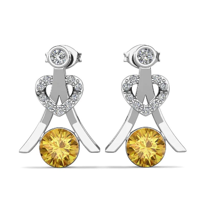 Futuristic diamond earrings-Serenity November Birthstone Citrine Earrings 18k White Gold Plated Silver Earrings with Round Cut Swarovski Crystals