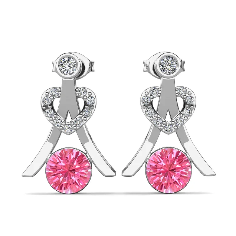 Zigzag pattern earrings-Serenity October Birthstone Pink Tourmaline Earrings 18k White Gold Plated Silver Earrings with Round Cut Swarovski Crystals