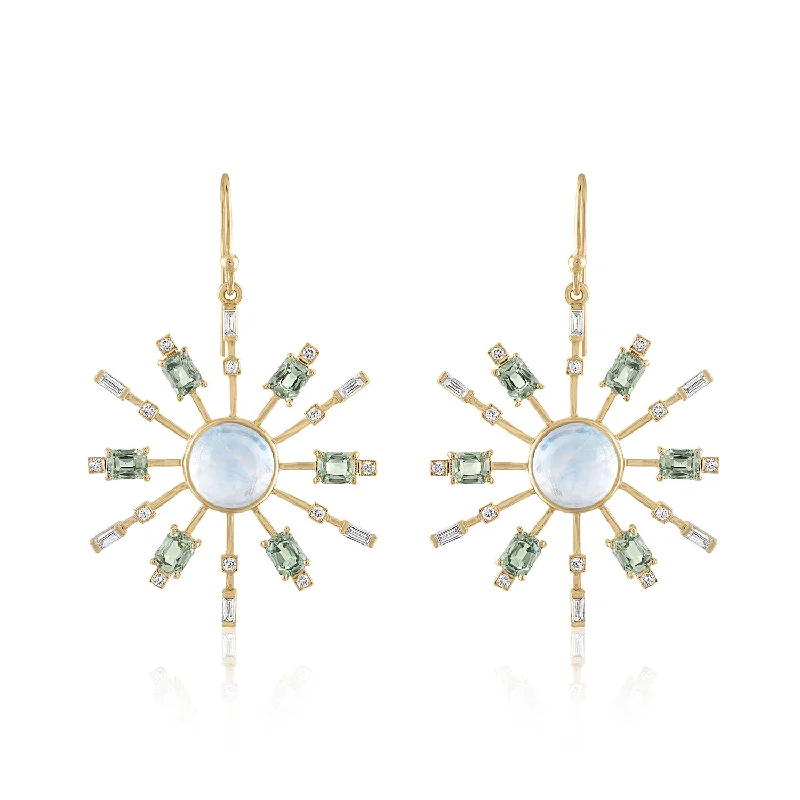 Radiant gem earrings-STARBURST MOONSTONE AND TOURMALINE EARRINGS