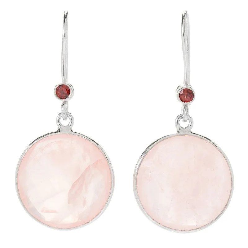 Flush-mount earrings-Sterling Silver 18mm Checkerboard Cut Rose Quartz Drop Earrings