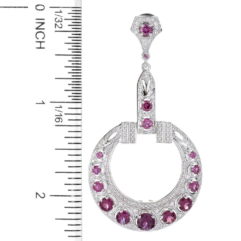 Linked charm earrings-Sterling Silver 2.25" 6ctw Rhodolite & White Zircon Earrings - Red