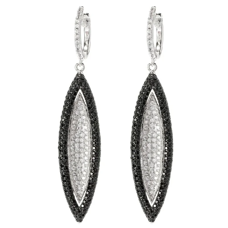 Tapered gem earrings-Sterling Silver 3 3/4ct White Zircon and Black Spinel Earrings