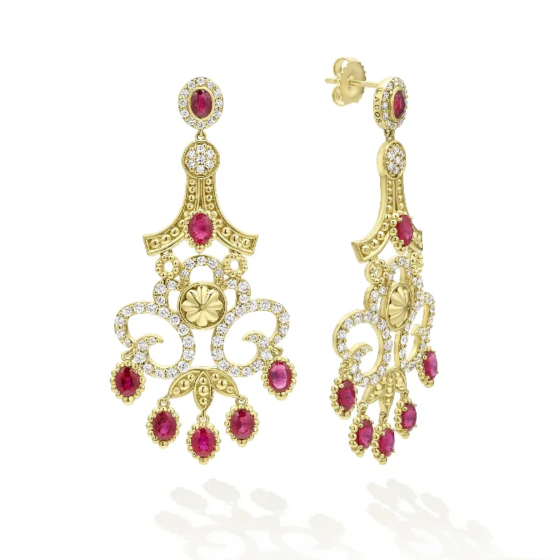 Two-stone earrings-Studio 18K Gold Ruby and Diamond Chandelier Earrings