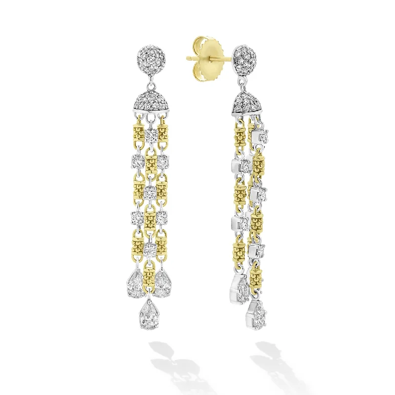 Luxe morganite earrings-Studio 18K Gold 3-Strand Diamond Chandelier Earrings