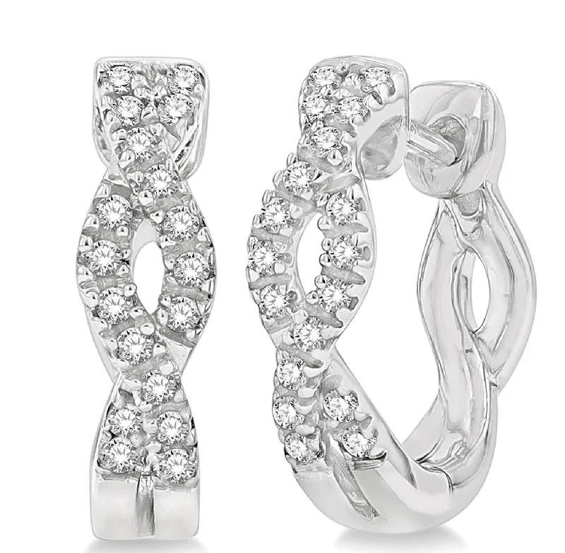 Textured edge earrings-Swirl Petite Diamond Huggie Earrings