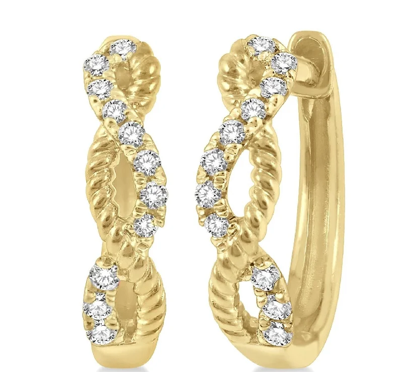 Floating diamond earrings-TWISTED PETITE DIAMOND HUGGIE FASHION EARRINGS