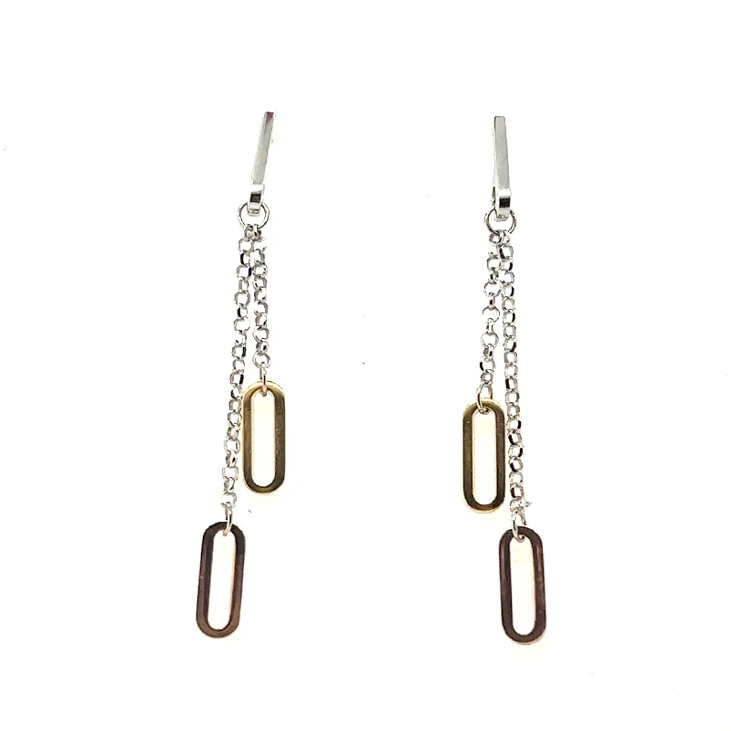 Curved bar earrings-Two Tone Drop Earrings