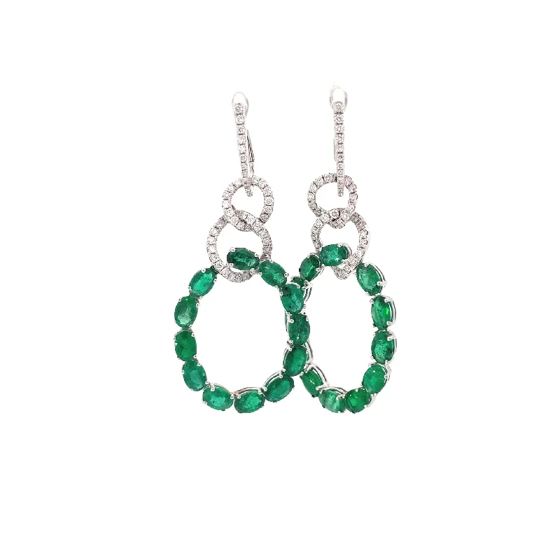 Domed gem earrings-White Gold Diamond Emerald Chandelier Earrings